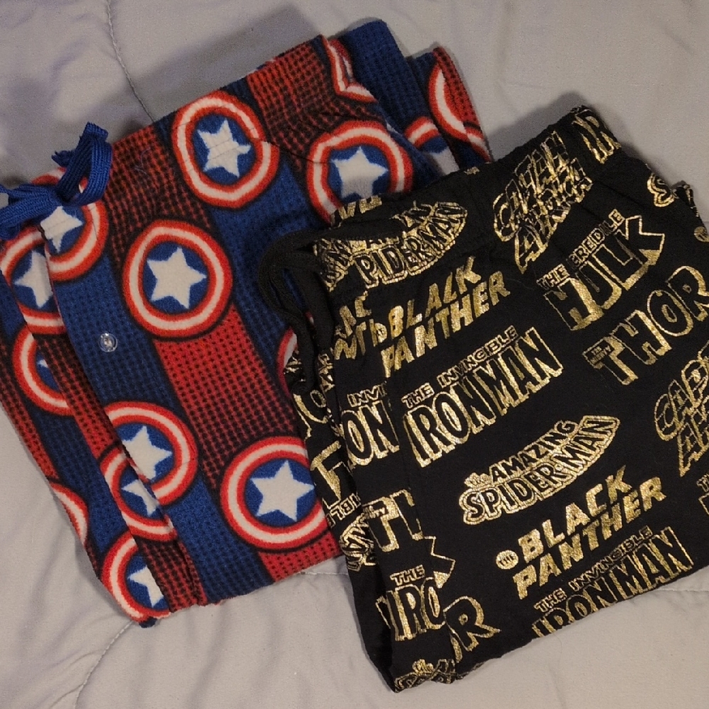 Marvel Men's XL Pajama Bottoms - Red, Blue, Black, Gold - SET OF 2